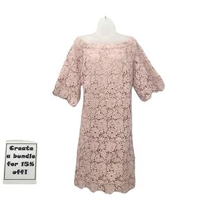 Roaman's Lace Shift Dress Trumpet Bell Sleeves Knee Length Pink Blush Floral 16w